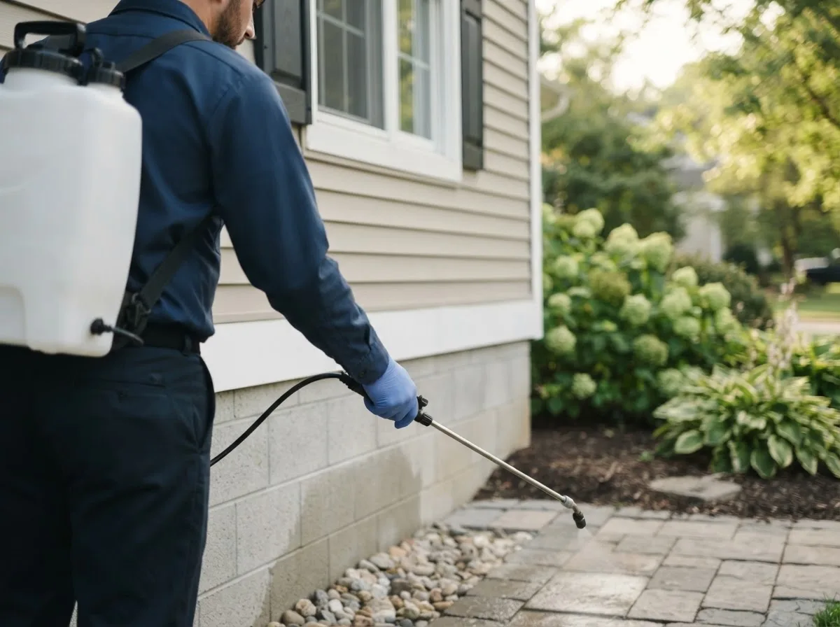Pest control technician inspecting a home in Berryton, KS